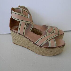 TORY BURCH FREIDA PINK ESPADRILLE PLATFORM WEDGE SANDALS SZ 10M